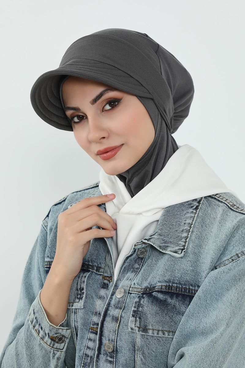 Detachable Visor Cotton Turban for Women Strech Head Wrap Combed Cotton Stylish One-Size Cap,B-82