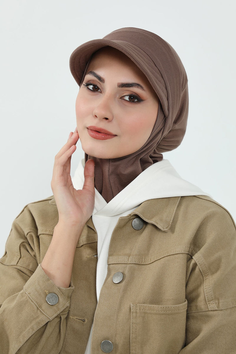 Detachable Visor Cotton Turban for Women Strech Head Wrap Combed Cotton Stylish One-Size Cap,B-82