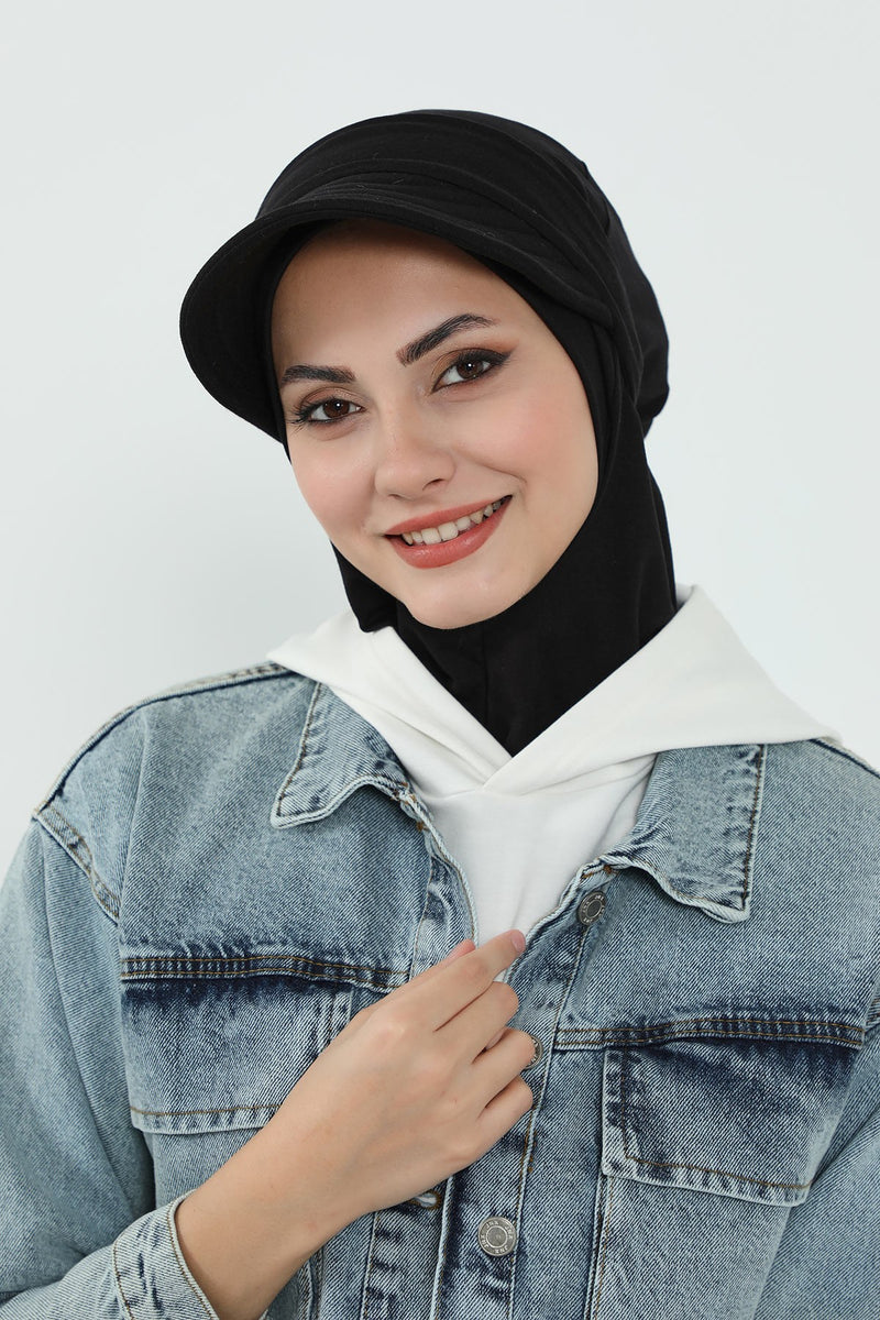 Detachable Visor Cotton Turban for Women Strech Head Wrap Combed Cotton Stylish One-Size Cap,B-82