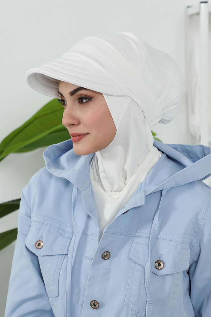 Detachable Visor Cotton Turban for Women Strech Head Wrap Combed Cotton Stylish One-Size Cap,B-82