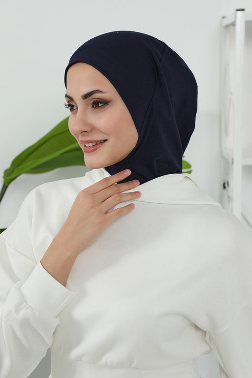 Detachable Visor Cotton Turban for Women Strech Head Wrap Combed Cotton Stylish One-Size Cap,B-82 Navy Blue