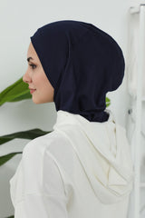 Detachable Visor Cotton Turban for Women Strech Head Wrap Combed Cotton Stylish One-Size Cap,B-82 Navy Blue