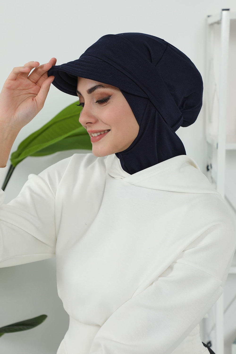Detachable Visor Cotton Turban for Women Strech Head Wrap Combed Cotton Stylish One-Size Cap,B-82 Navy Blue