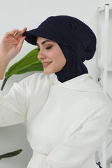 Detachable Visor Cotton Turban for Women Strech Head Wrap Combed Cotton Stylish One-Size Cap,B-82 Navy Blue