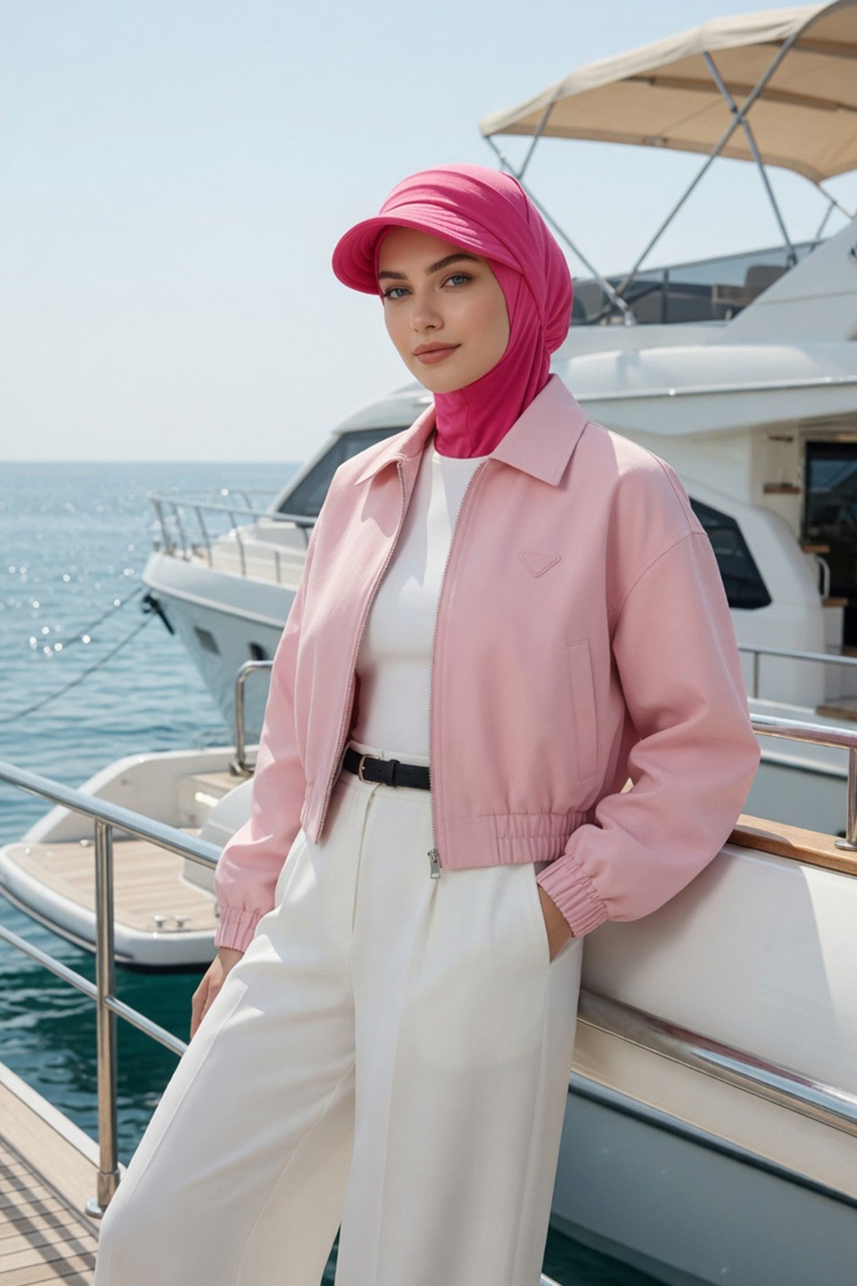 Detachable Visor Cotton Turban for Women Strech Head Wrap Combed Cotton Stylish One-Size Cap,B-82 Fuchsia
