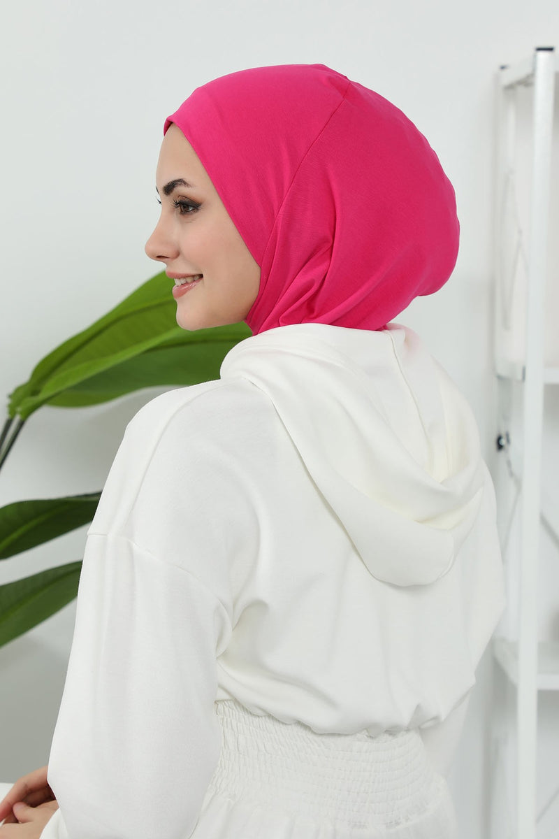 Detachable Visor Cotton Turban for Women Strech Head Wrap Combed Cotton Stylish One-Size Cap,B-82 Fuchsia