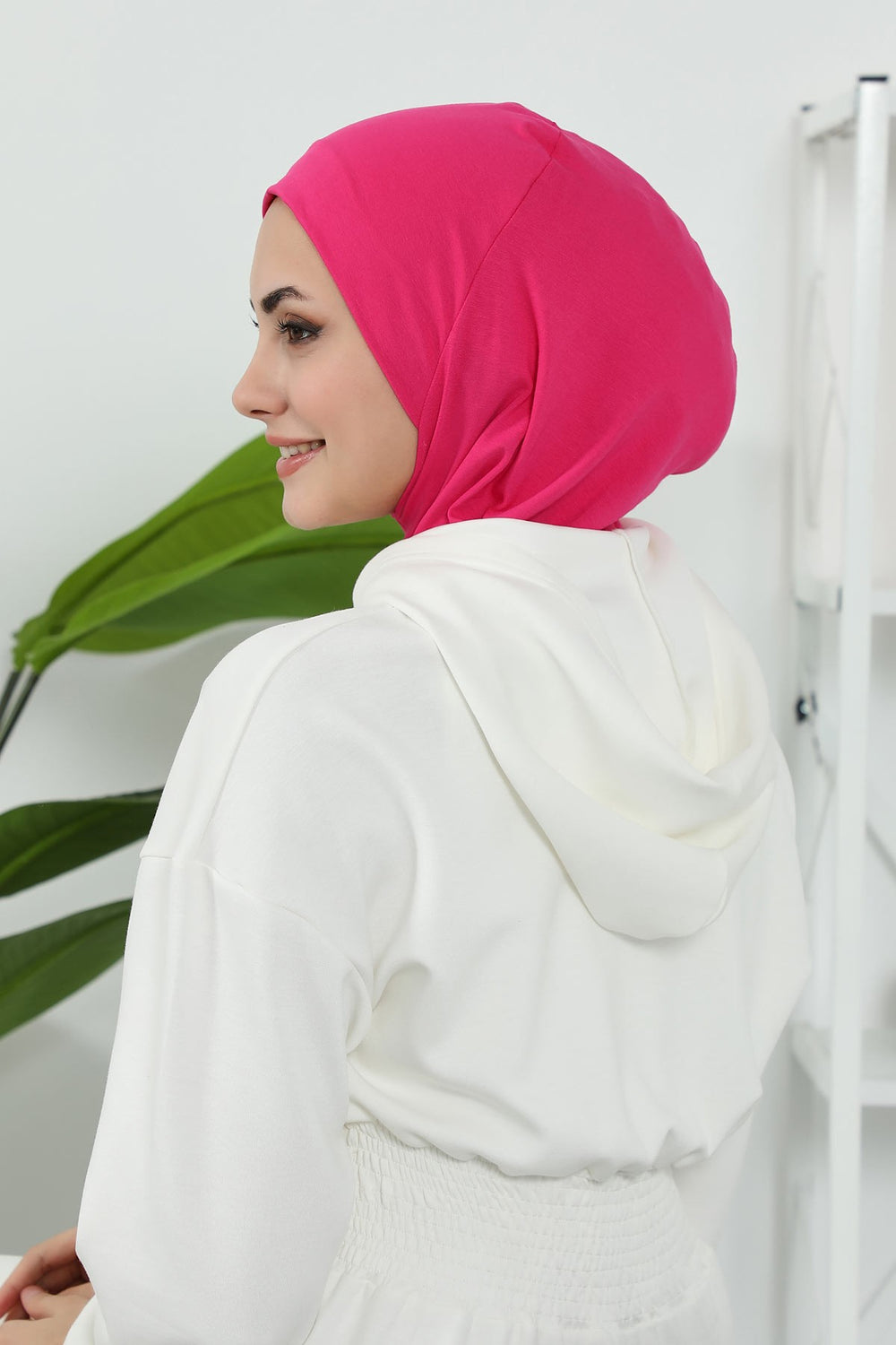 Detachable Visor Cotton Turban for Women Strech Head Wrap Combed Cotton Stylish One-Size Cap,B-82 Fuchsia