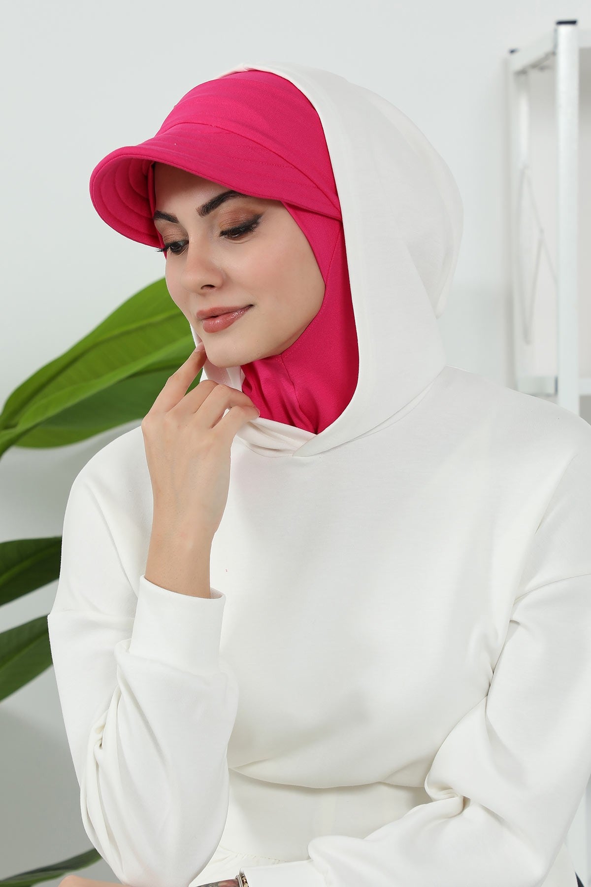 Detachable Visor Cotton Turban for Women Strech Head Wrap Combed Cotton Stylish One-Size Cap,B-82 Fuchsia