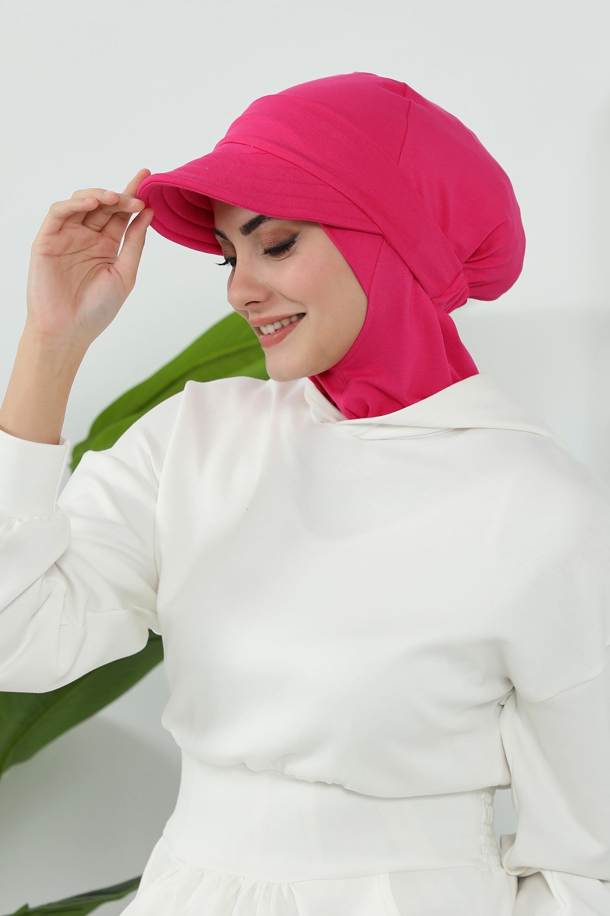 Detachable Visor Cotton Turban for Women Strech Head Wrap Combed Cotton Stylish One-Size Cap,B-82 Fuchsia