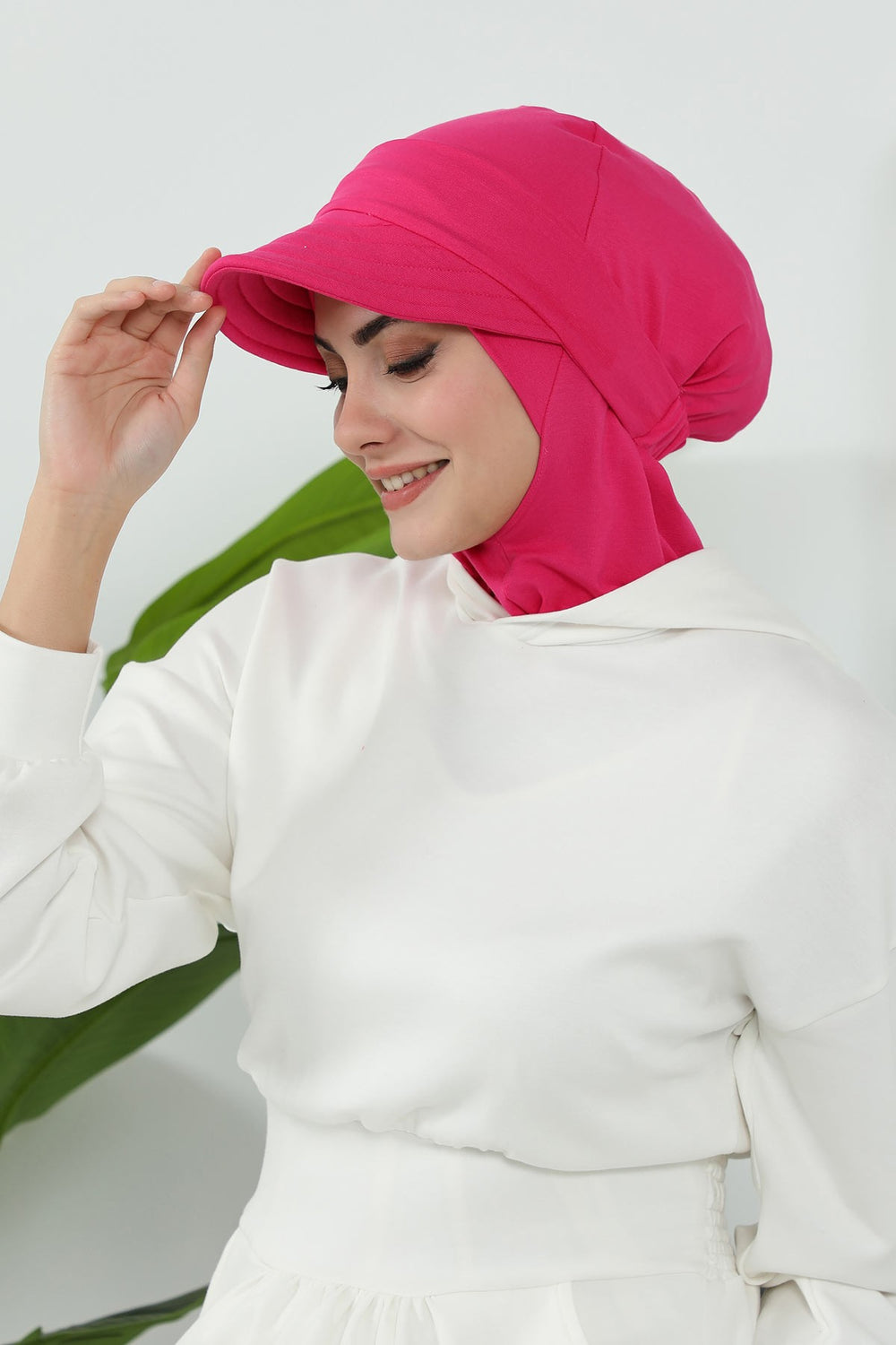Detachable Visor Cotton Turban for Women Strech Head Wrap Combed Cotton Stylish One-Size Cap,B-82 Fuchsia