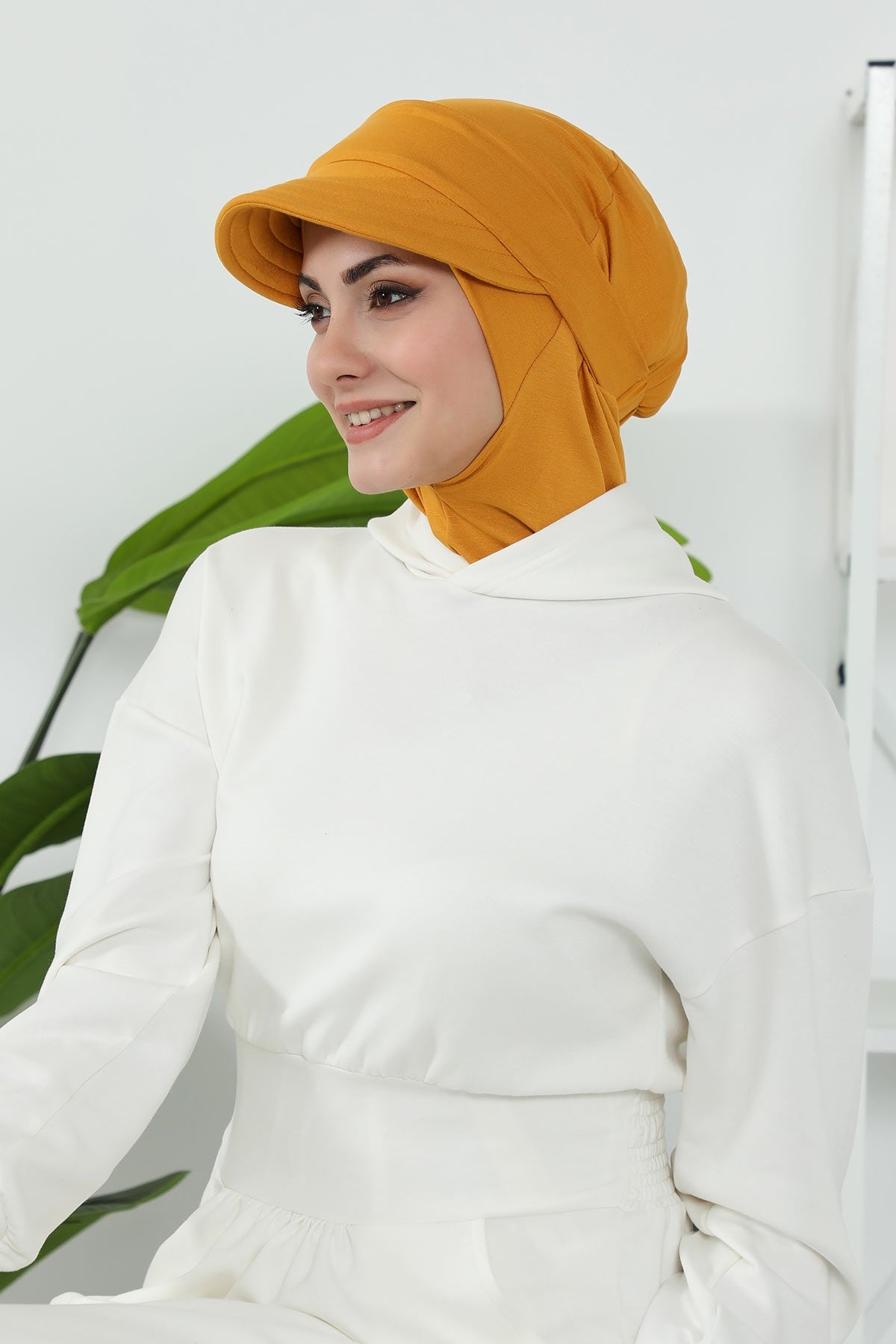Detachable Visor Cotton Turban for Women Strech Head Wrap Combed Cotton Stylish One-Size Cap,B-82 Mustard Yellow