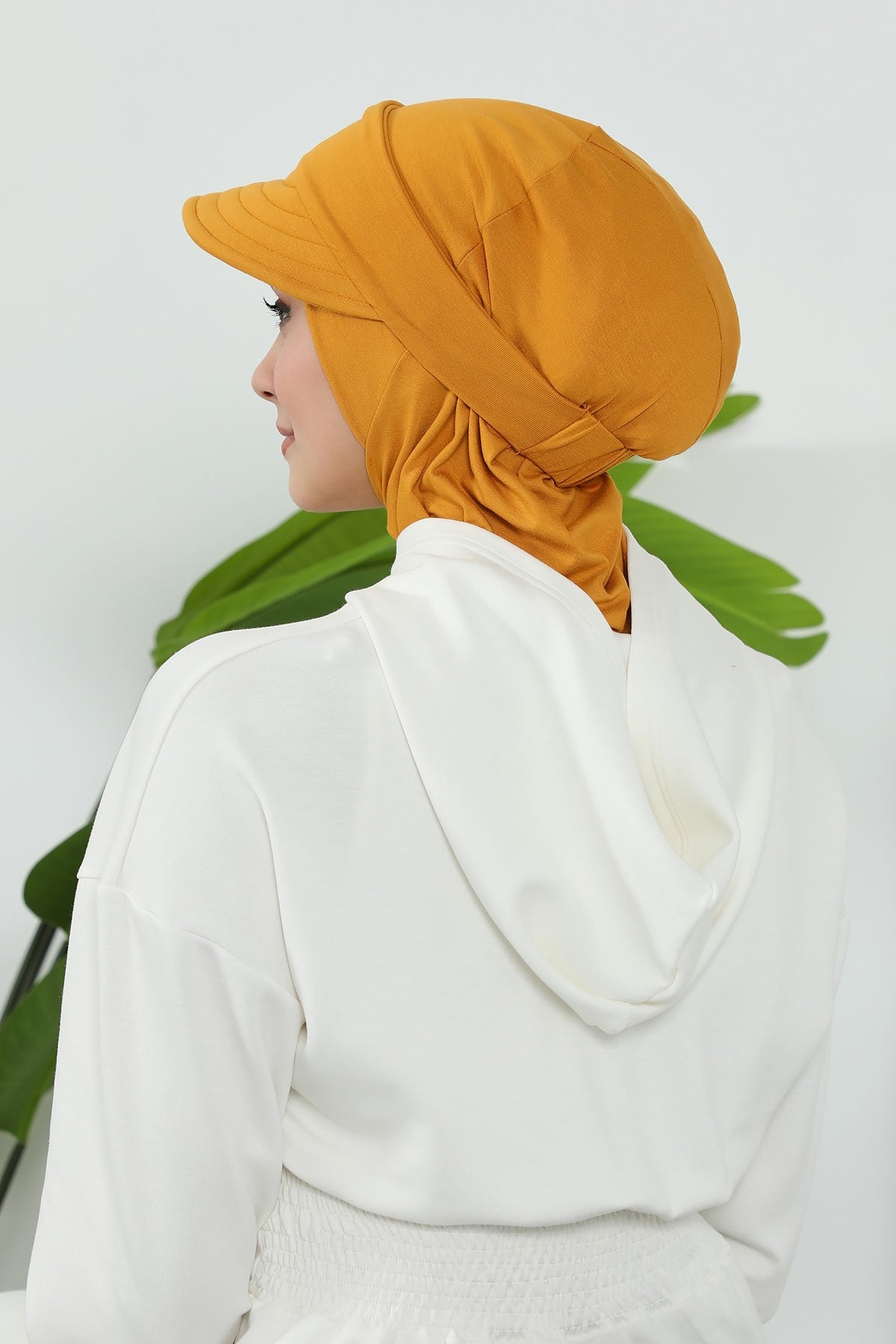 Detachable Visor Cotton Turban for Women Strech Head Wrap Combed Cotton Stylish One-Size Cap,B-82 Mustard Yellow