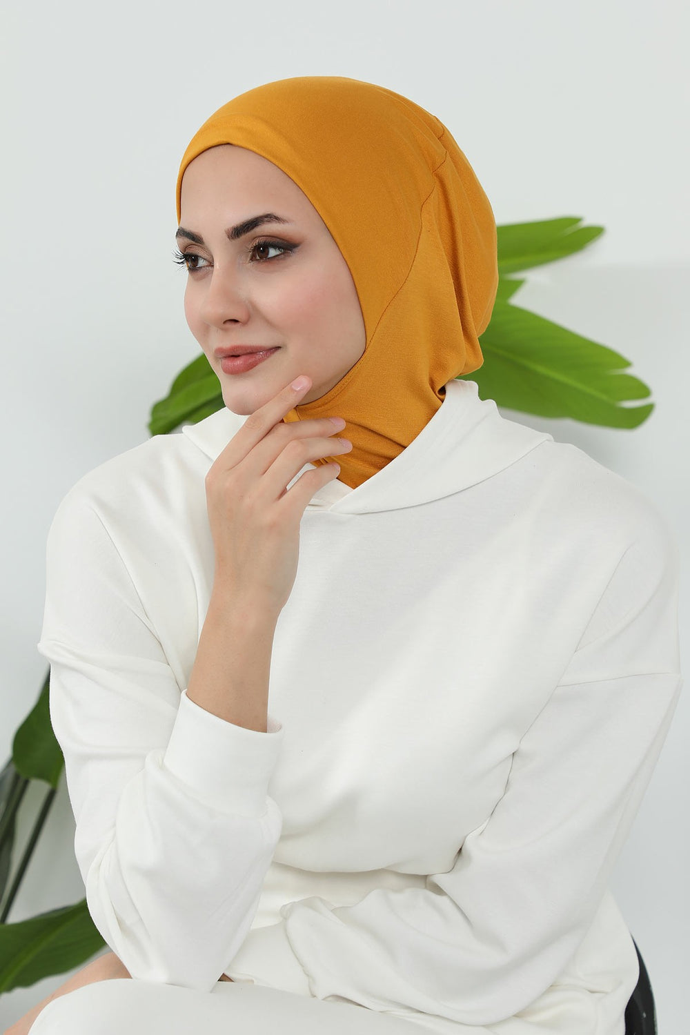 Detachable Visor Cotton Turban for Women Strech Head Wrap Combed Cotton Stylish One-Size Cap,B-82 Mustard Yellow