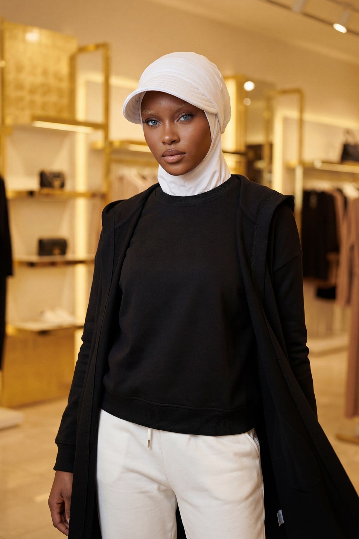 Detachable Visor Cotton Turban for Women Strech Head Wrap Combed Cotton Stylish One-Size Cap,B-82 White