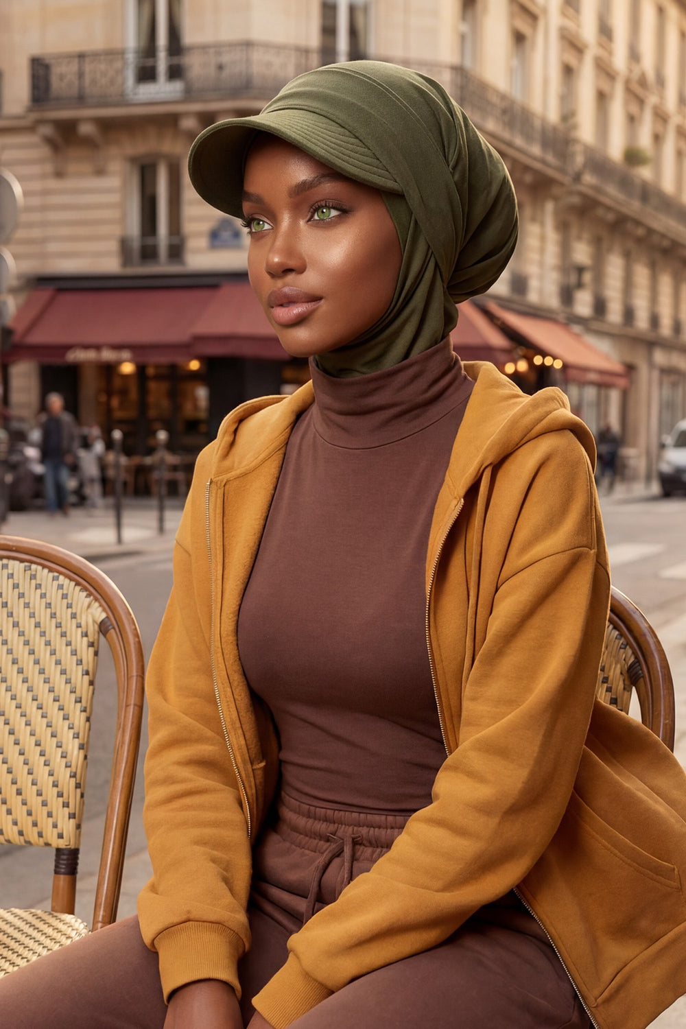 Detachable Visor Cotton Turban for Women Strech Head Wrap Combed Cotton Stylish One-Size Cap,B-82 Army Green