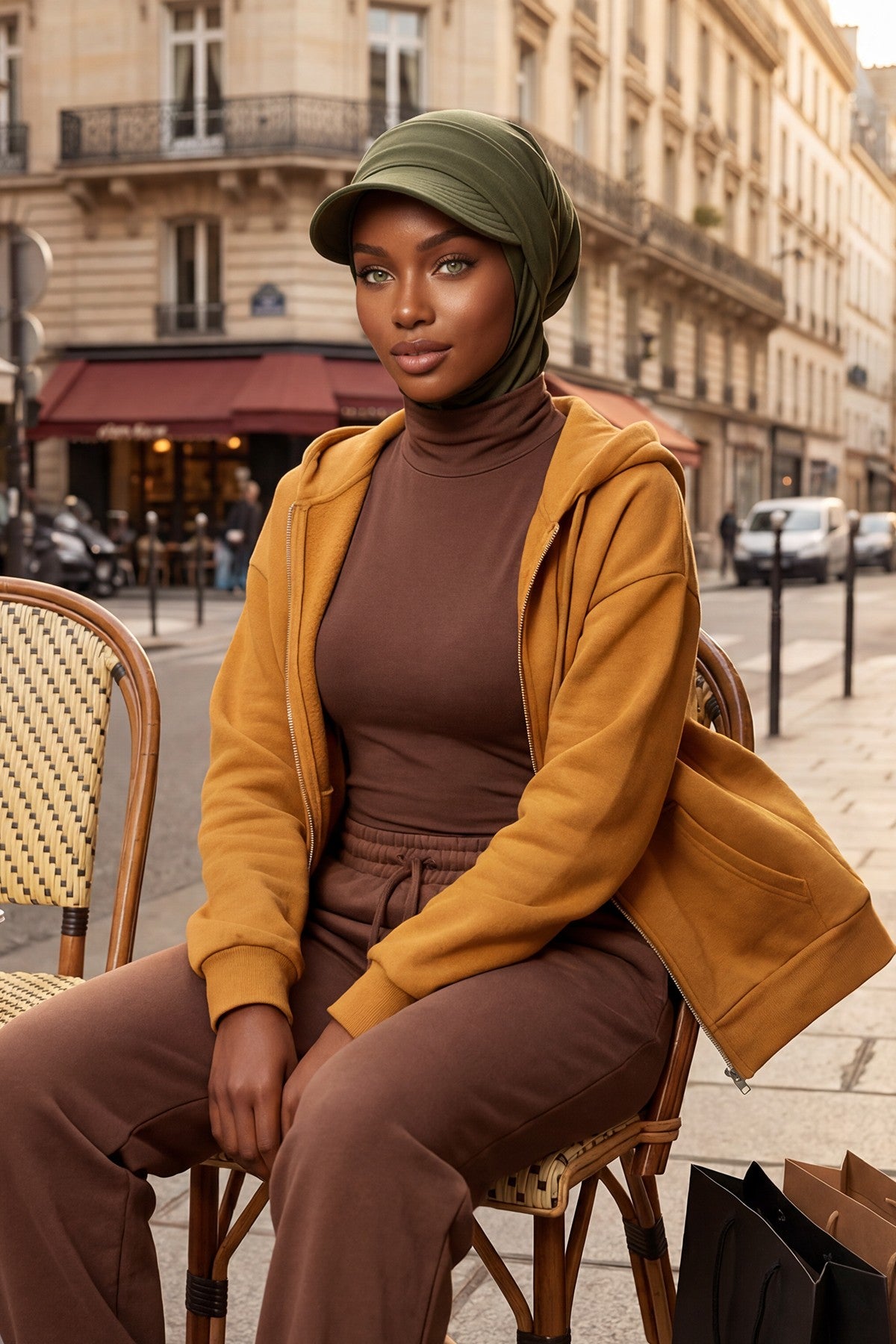 Detachable Visor Cotton Turban for Women Strech Head Wrap Combed Cotton Stylish One-Size Cap,B-82 Army Green