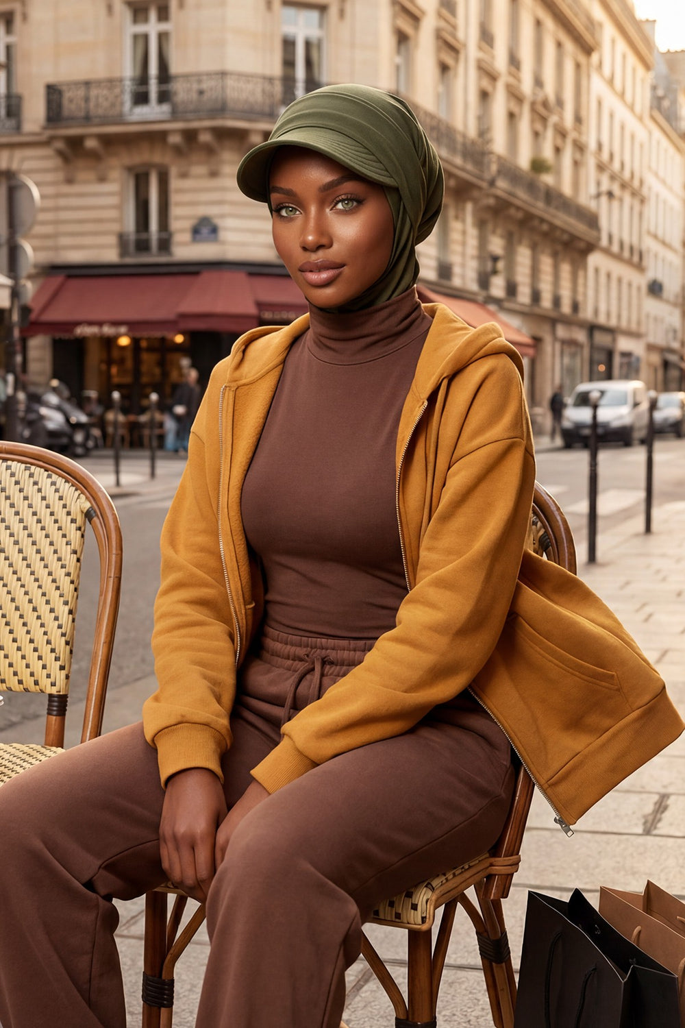 Detachable Visor Cotton Turban for Women Strech Head Wrap Combed Cotton Stylish One-Size Cap,B-82 Army Green