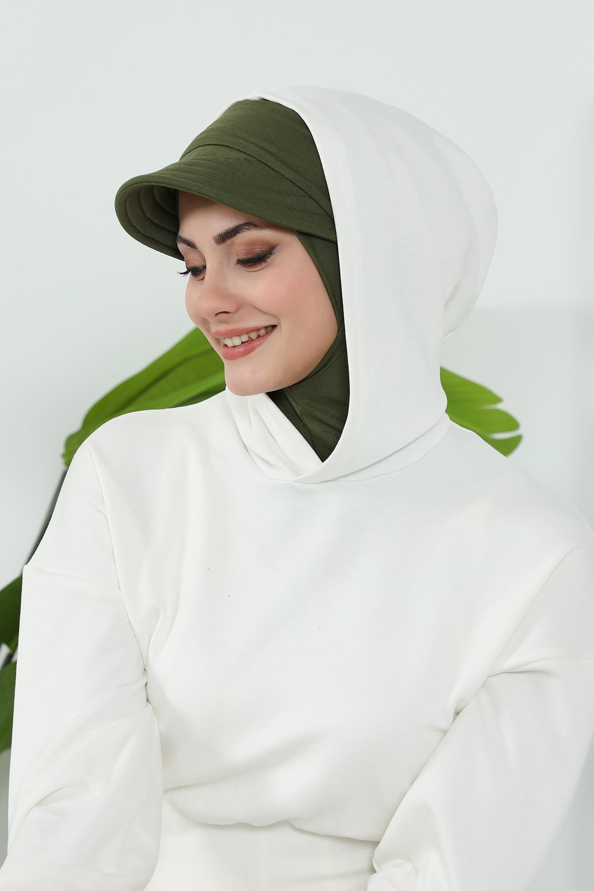 Detachable Visor Cotton Turban for Women Strech Head Wrap Combed Cotton Stylish One-Size Cap,B-82 Army Green