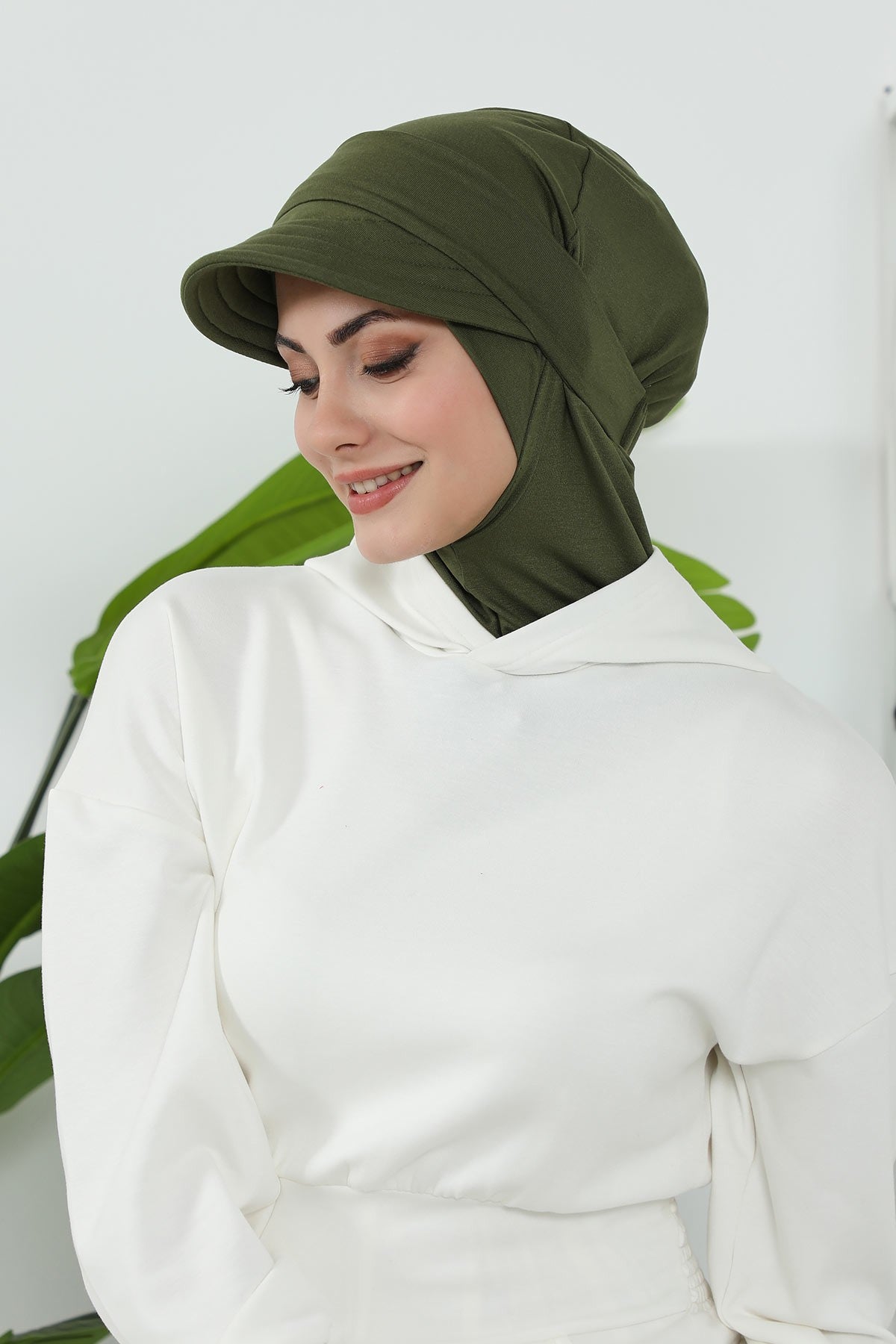 Detachable Visor Cotton Turban for Women Strech Head Wrap Combed Cotton Stylish One-Size Cap,B-82 Army Green