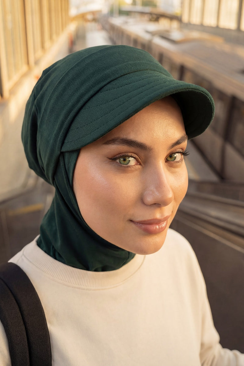 Detachable Visor Cotton Turban for Women Strech Head Wrap Combed Cotton Stylish One-Size Cap,B-82 Green