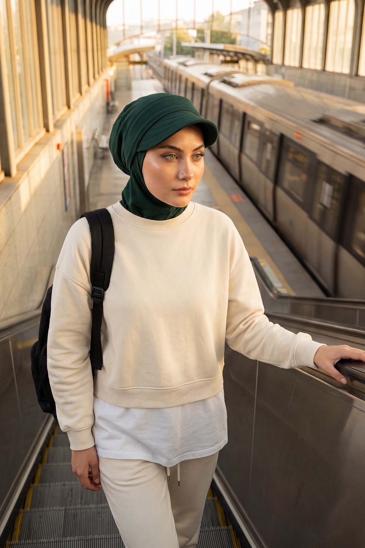 Detachable Visor Cotton Turban for Women Strech Head Wrap Combed Cotton Stylish One-Size Cap,B-82 Green