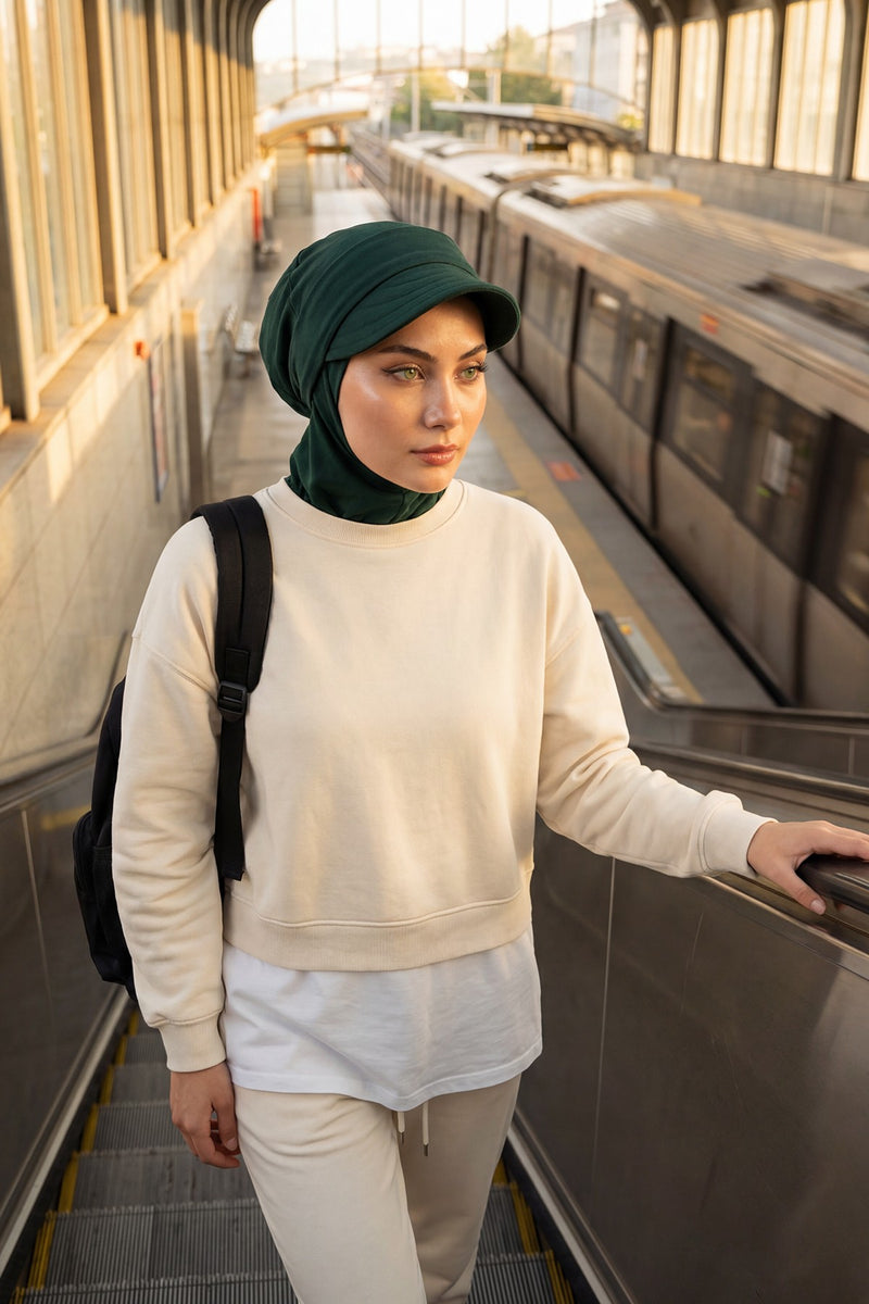 Detachable Visor Cotton Turban for Women Strech Head Wrap Combed Cotton Stylish One-Size Cap,B-82 Green