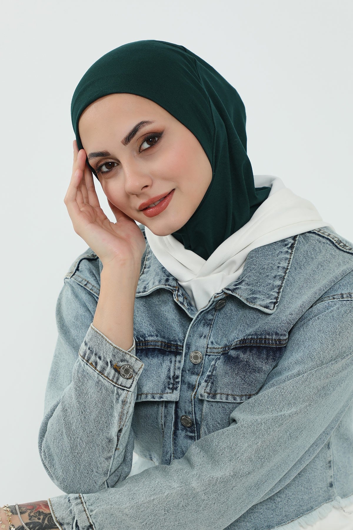 Detachable Visor Cotton Turban for Women Strech Head Wrap Combed Cotton Stylish One-Size Cap,B-82 Green