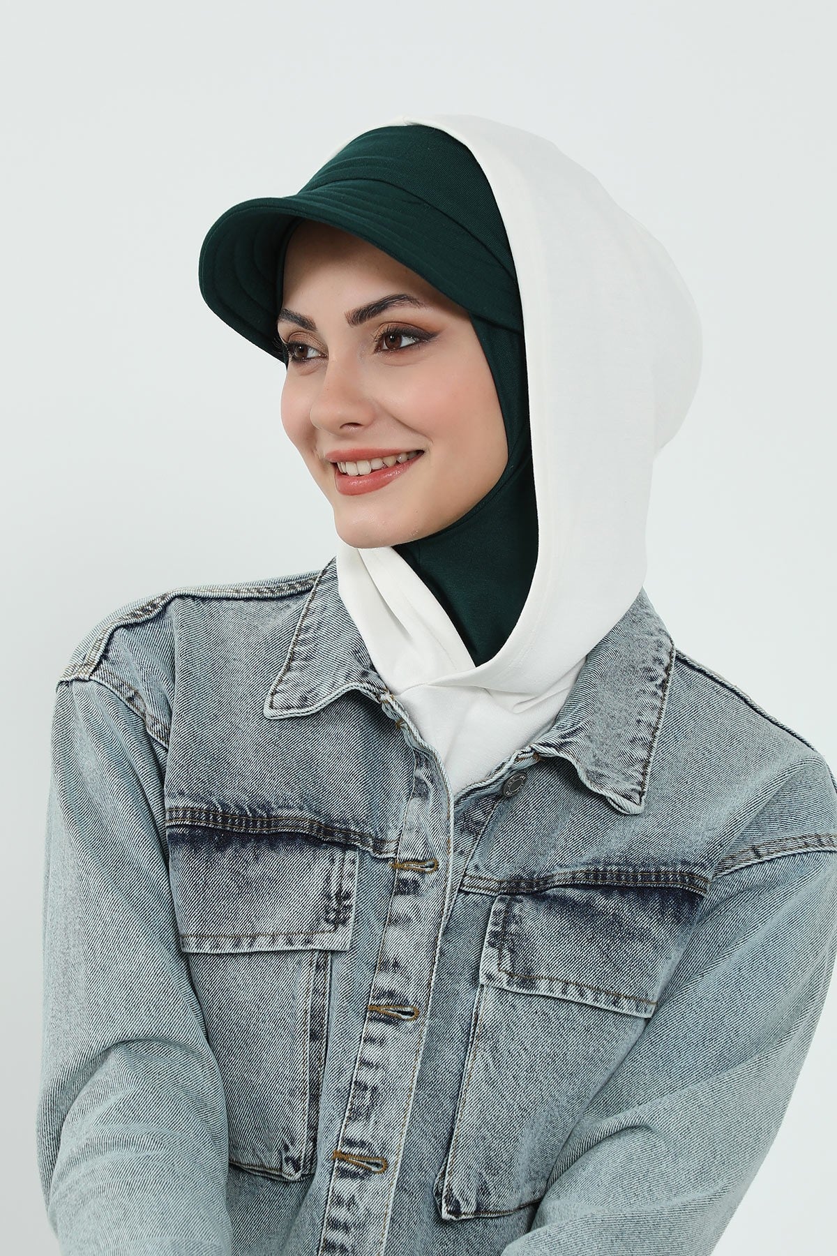Detachable Visor Cotton Turban for Women Strech Head Wrap Combed Cotton Stylish One-Size Cap,B-82 Green
