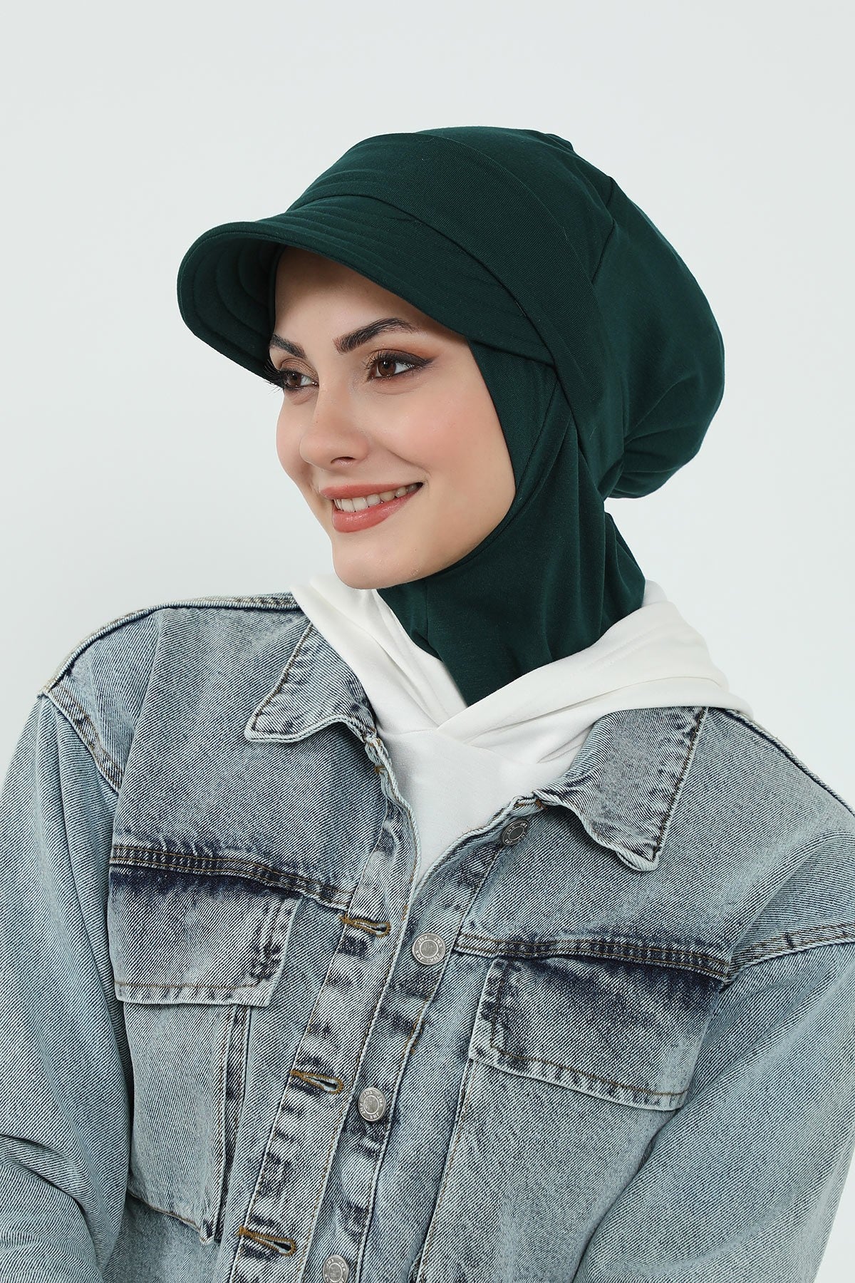 Detachable Visor Cotton Turban for Women Strech Head Wrap Combed Cotton Stylish One-Size Cap,B-82 Green