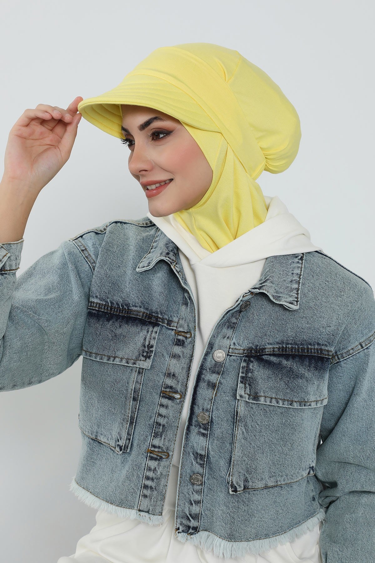 Detachable Visor Cotton Turban for Women Strech Head Wrap Combed Cotton Stylish One-Size Cap,B-82 Yellow