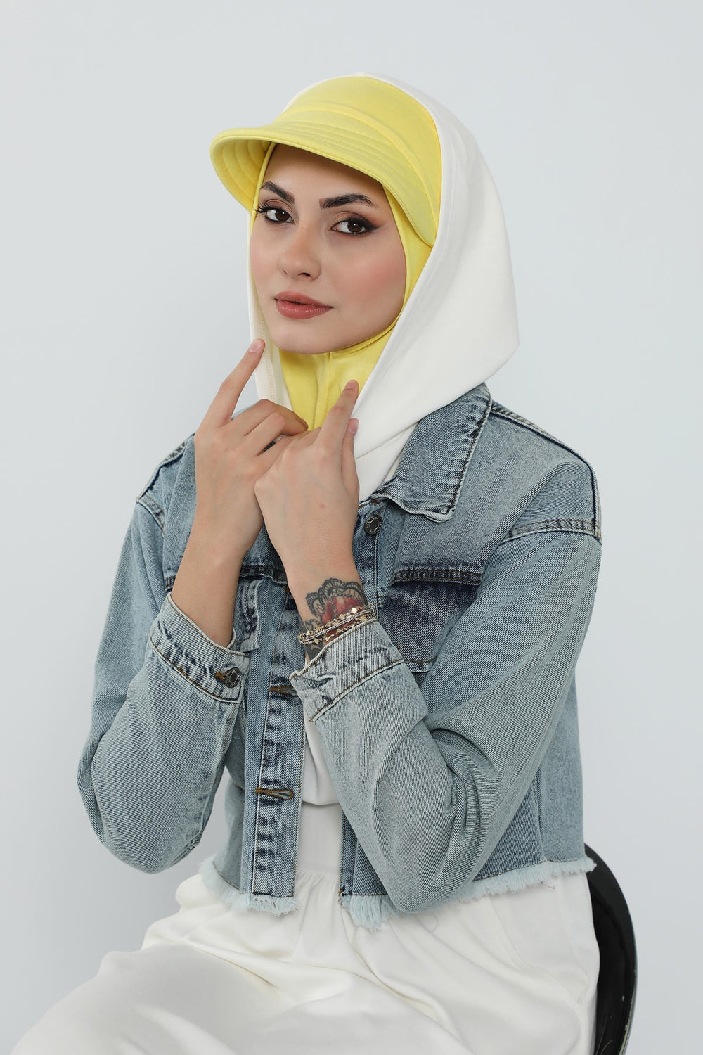 Detachable Visor Cotton Turban for Women Strech Head Wrap Combed Cotton Stylish One-Size Cap,B-82 Yellow