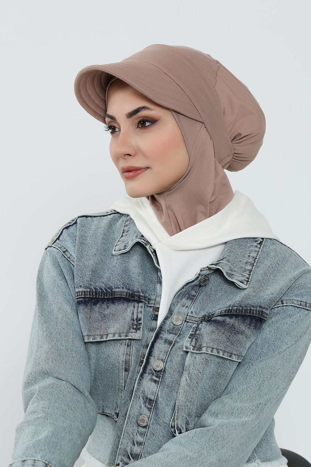 Detachable Visor Cotton Turban for Women Strech Head Wrap Combed Cotton Stylish One-Size Cap,B-82 Mink