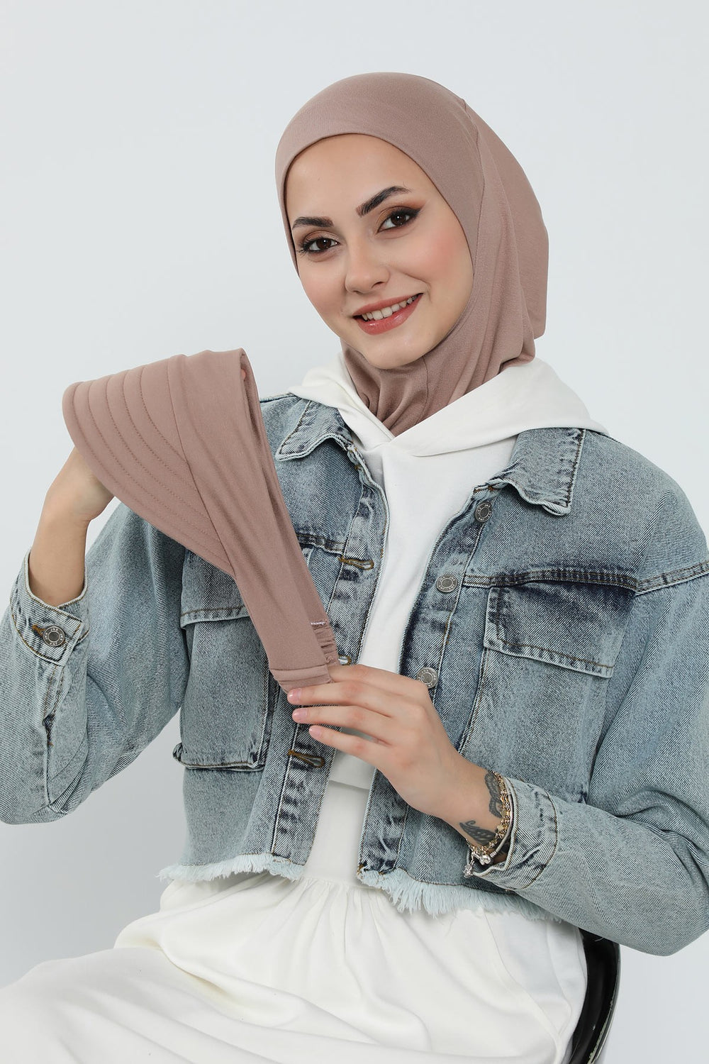 Detachable Visor Cotton Turban for Women Strech Head Wrap Combed Cotton Stylish One-Size Cap,B-82 Mink