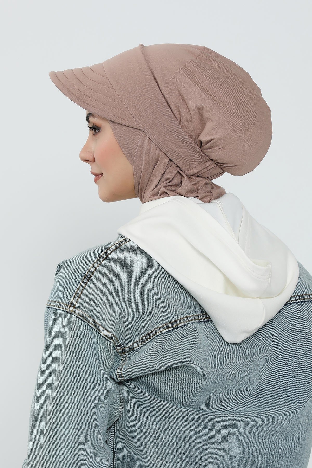 Detachable Visor Cotton Turban for Women Strech Head Wrap Combed Cotton Stylish One-Size Cap,B-82 Mink