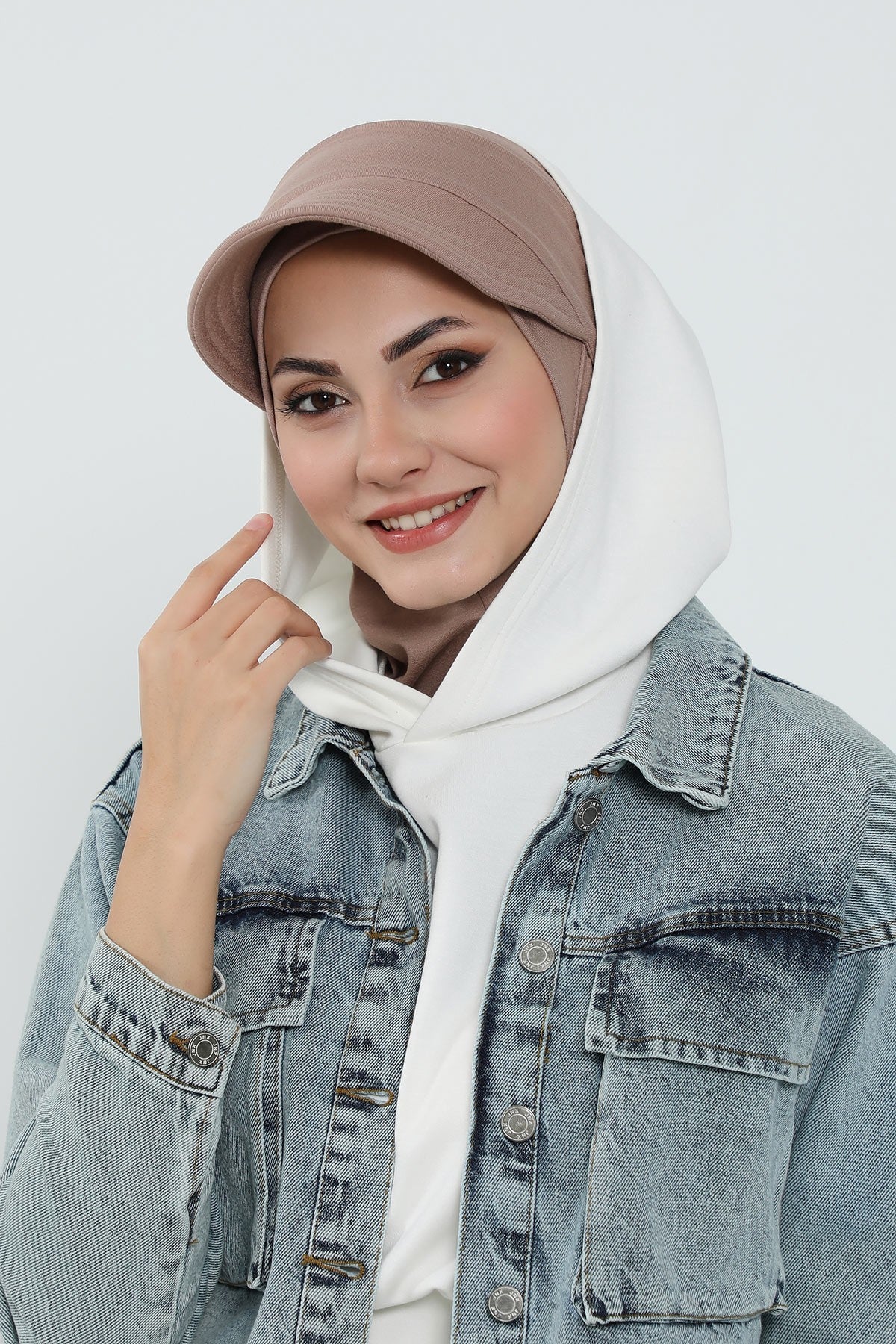 Detachable Visor Cotton Turban for Women Strech Head Wrap Combed Cotton Stylish One-Size Cap,B-82 Mink