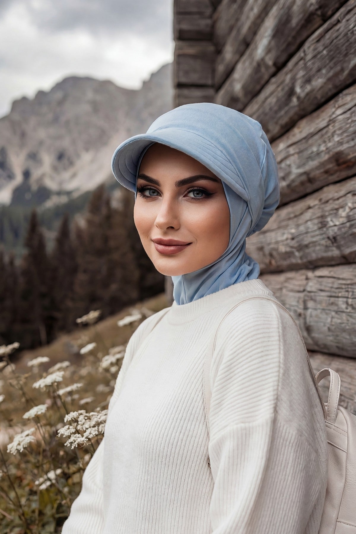 Detachable Visor Cotton Turban for Women Strech Head Wrap Combed Cotton Stylish One-Size Cap,B-82 Blue