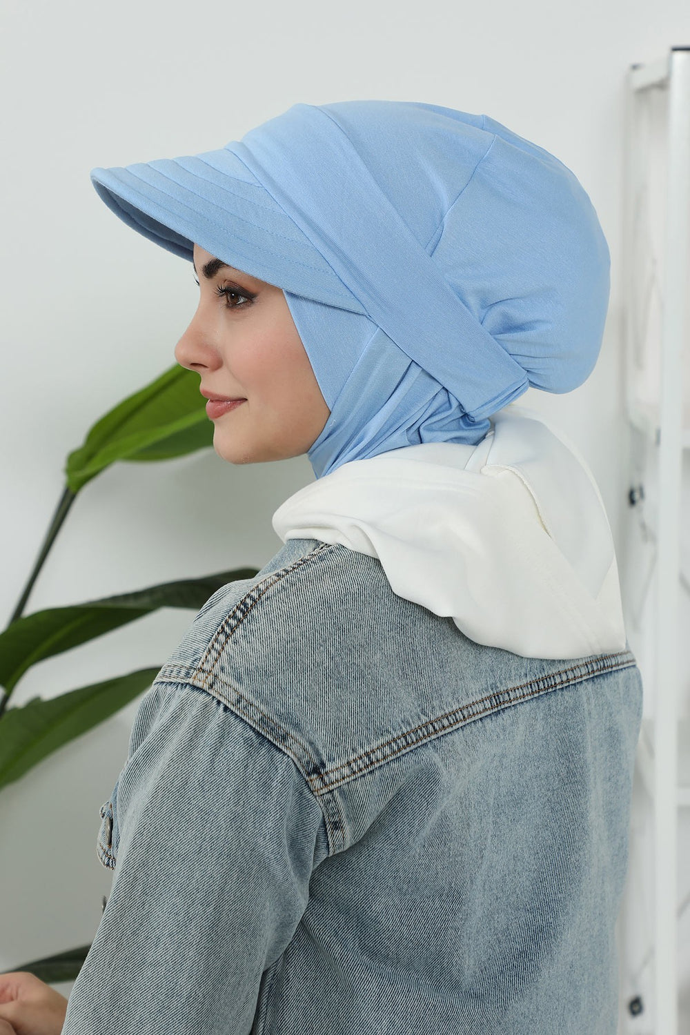 Detachable Visor Cotton Turban for Women Strech Head Wrap Combed Cotton Stylish One-Size Cap,B-82 Blue
