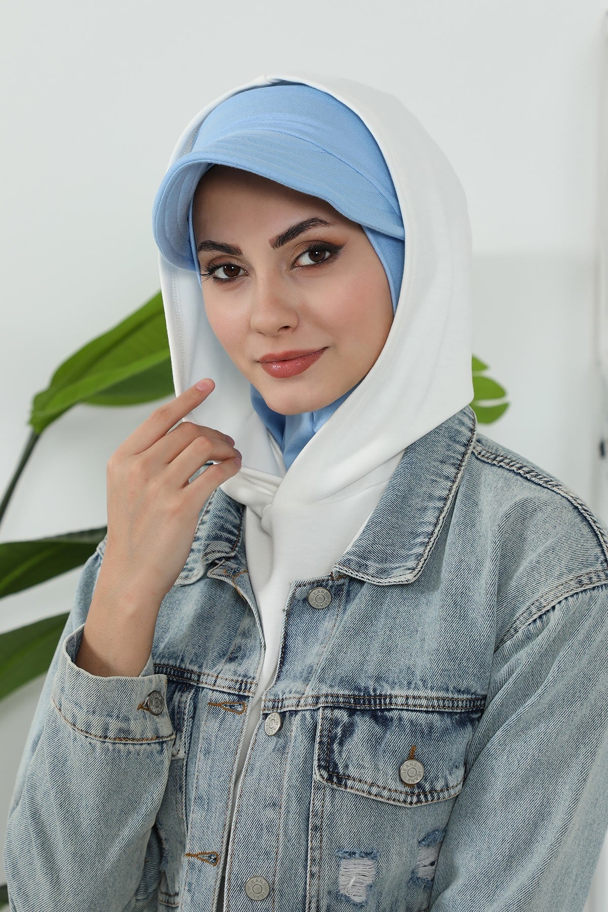 Detachable Visor Cotton Turban for Women Strech Head Wrap Combed Cotton Stylish One-Size Cap,B-82 Blue