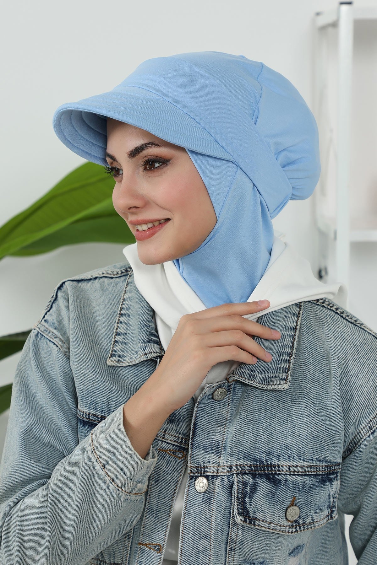 Detachable Visor Cotton Turban for Women Strech Head Wrap Combed Cotton Stylish One-Size Cap,B-82 Blue