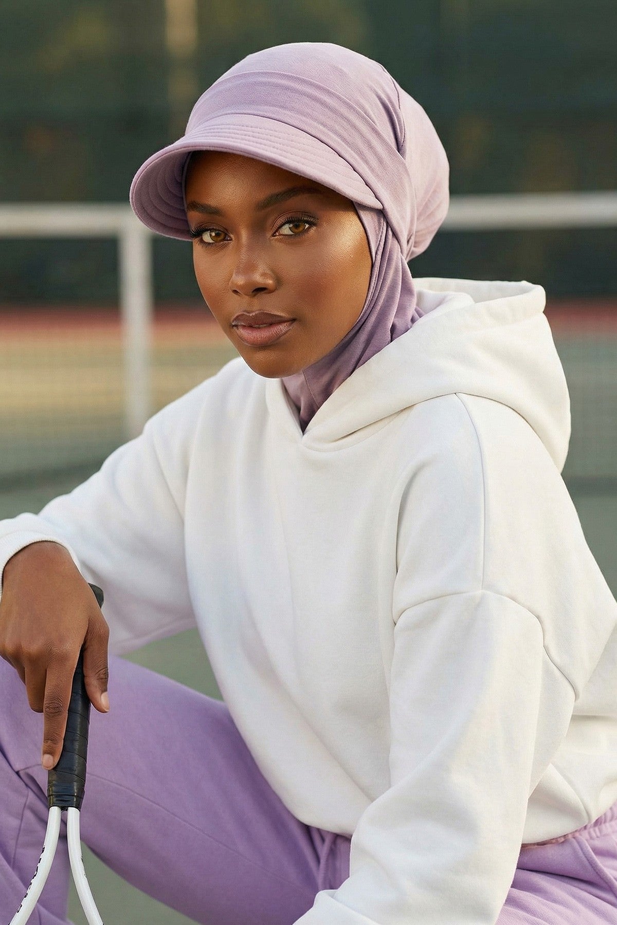 Detachable Visor Cotton Turban for Women Strech Head Wrap Combed Cotton Stylish One-Size Cap,B-82 Lilac