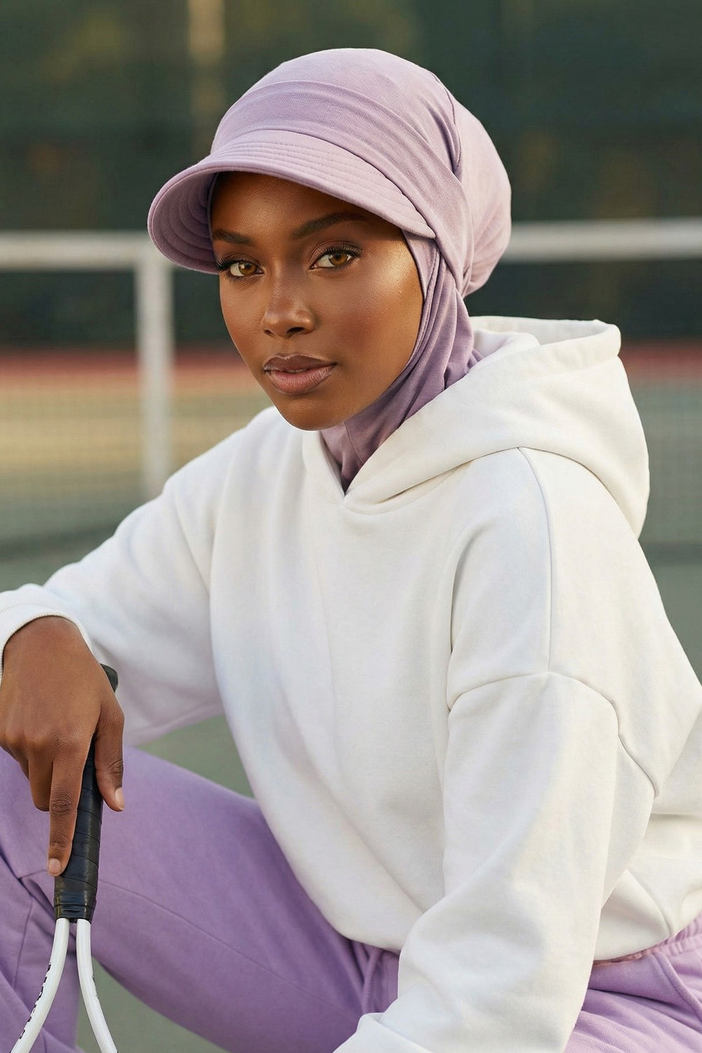 Detachable Visor Cotton Turban for Women Strech Head Wrap Combed Cotton Stylish One-Size Cap,B-82 Lilac