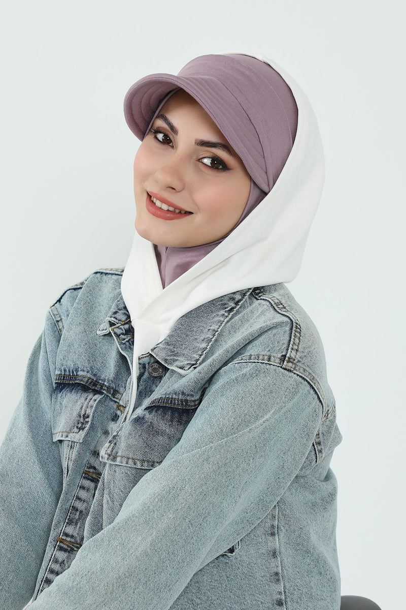 Detachable Visor Cotton Turban for Women Strech Head Wrap Combed Cotton Stylish One-Size Cap,B-82 Lilac