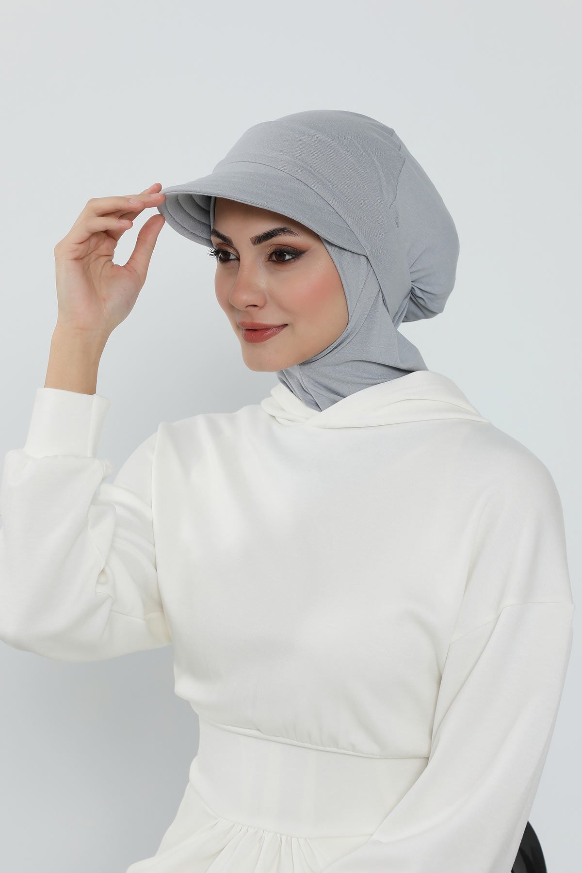Detachable Visor Cotton Turban for Women Strech Head Wrap Combed Cotton Stylish One-Size Cap,B-82 Grey 2