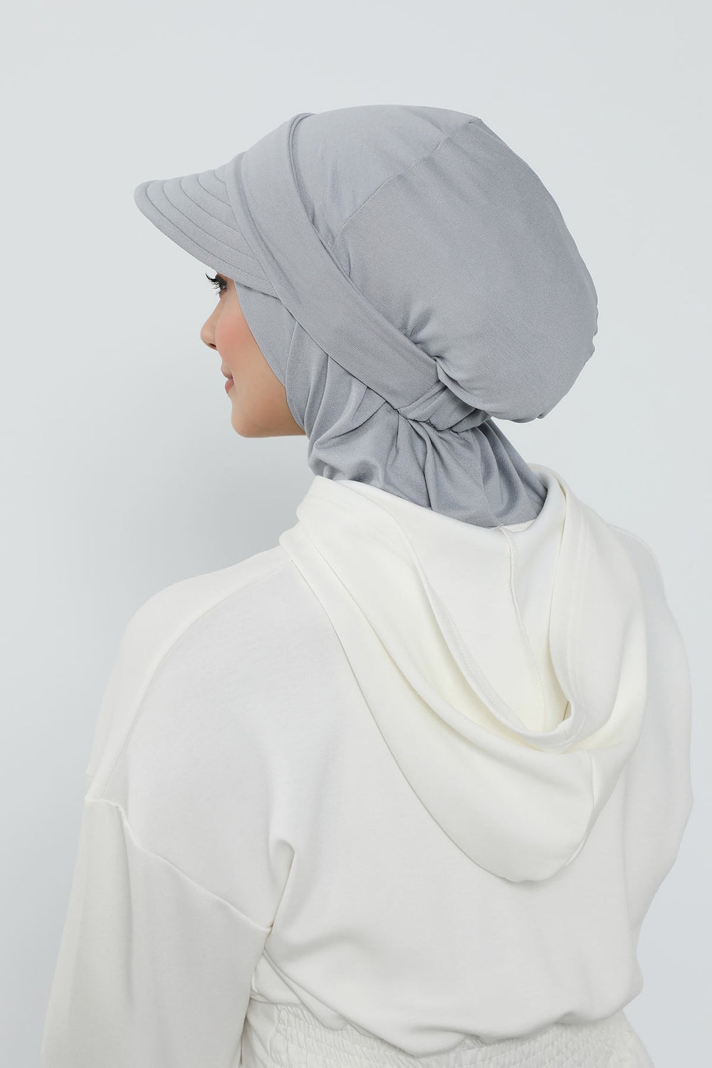 Detachable Visor Cotton Turban for Women Strech Head Wrap Combed Cotton Stylish One-Size Cap,B-82 Grey 2