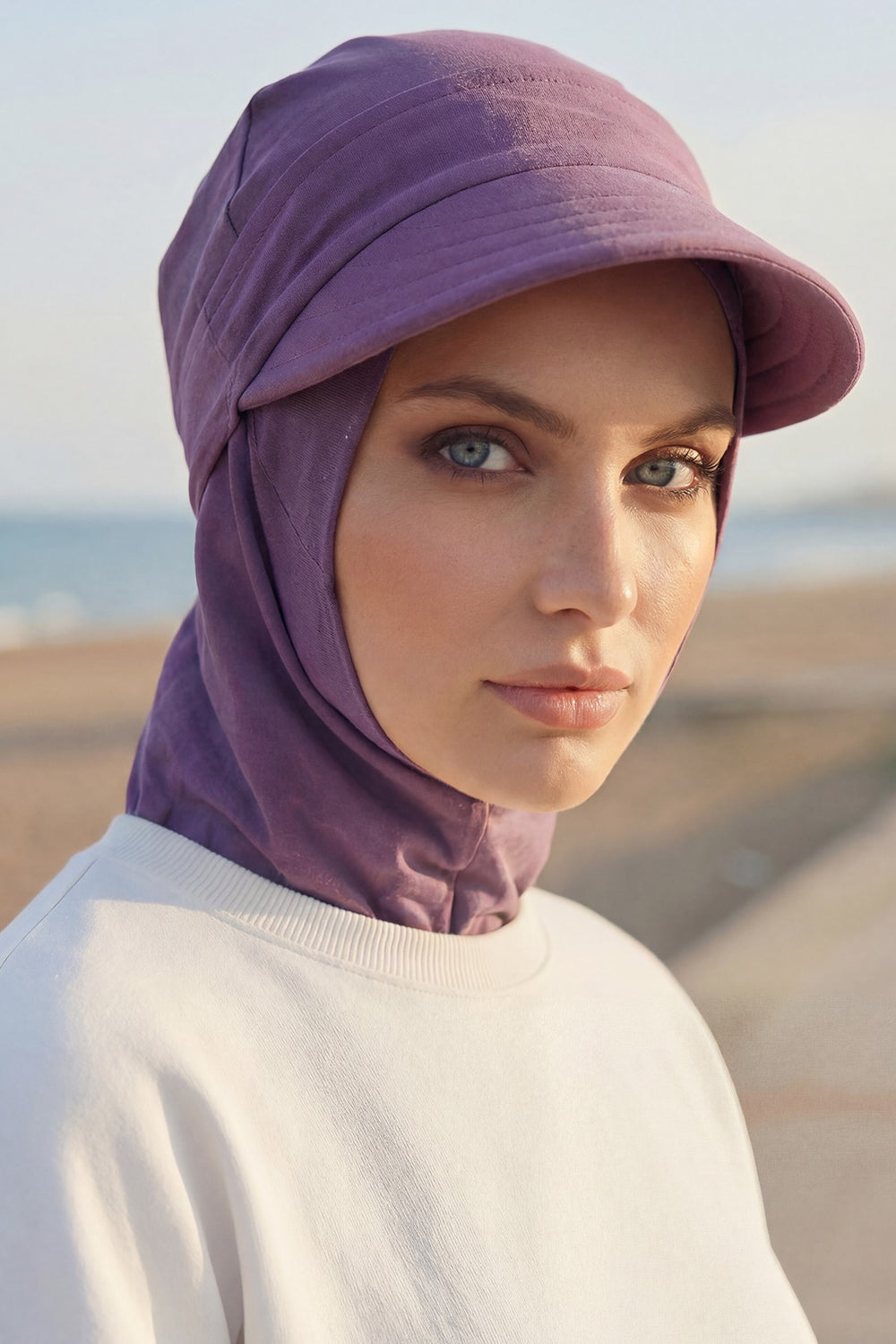 Detachable Visor Cotton Turban for Women Strech Head Wrap Combed Cotton Stylish One-Size Cap,B-82 Purple 2