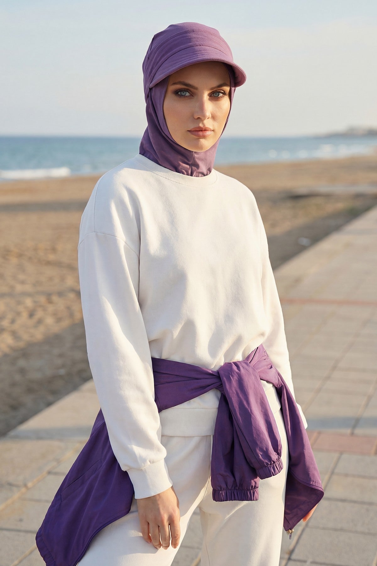 Detachable Visor Cotton Turban for Women Strech Head Wrap Combed Cotton Stylish One-Size Cap,B-82 Purple 2