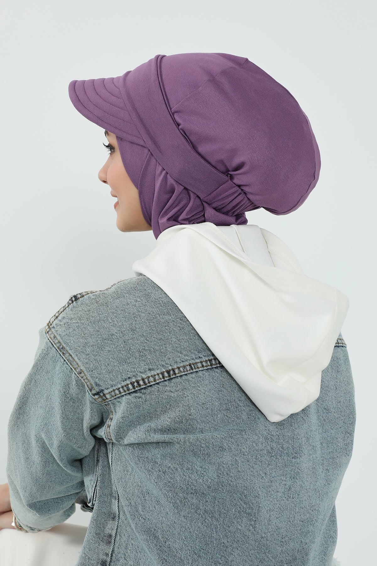 Detachable Visor Cotton Turban for Women Strech Head Wrap Combed Cotton Stylish One-Size Cap,B-82 Purple 2