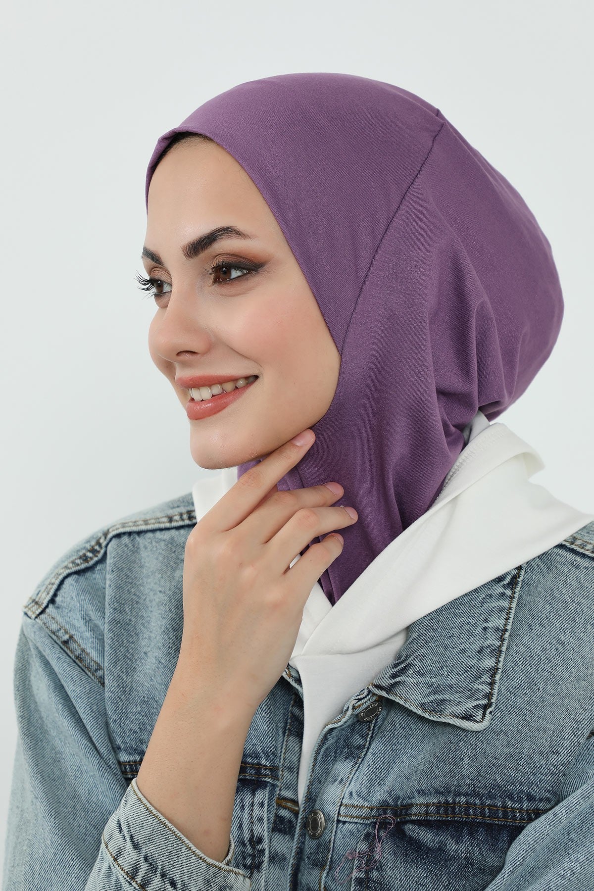 Detachable Visor Cotton Turban for Women Strech Head Wrap Combed Cotton Stylish One-Size Cap,B-82 Purple 2