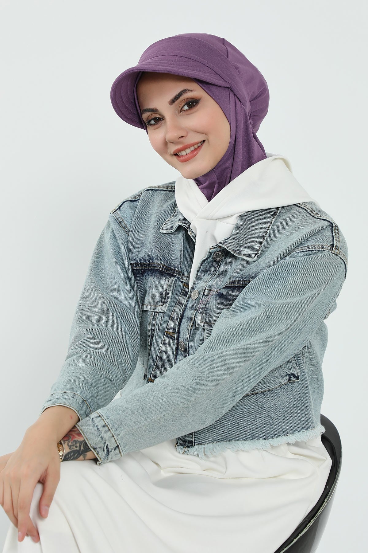 Detachable Visor Cotton Turban for Women Strech Head Wrap Combed Cotton Stylish One-Size Cap,B-82 Purple 2