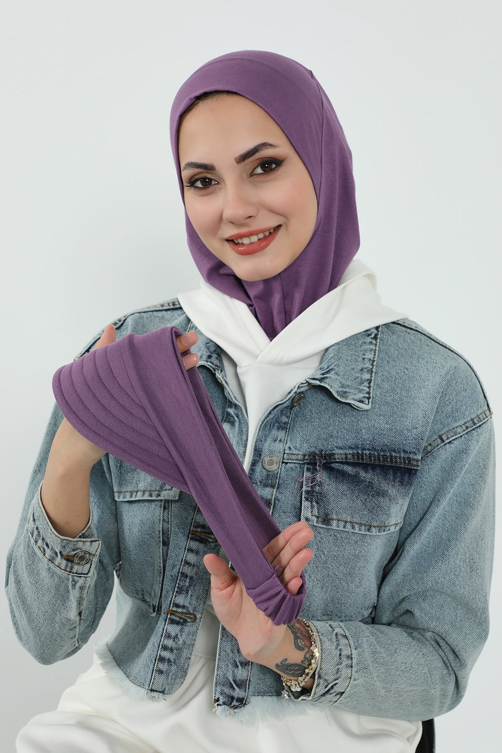 Detachable Visor Cotton Turban for Women Strech Head Wrap Combed Cotton Stylish One-Size Cap,B-82 Purple 2